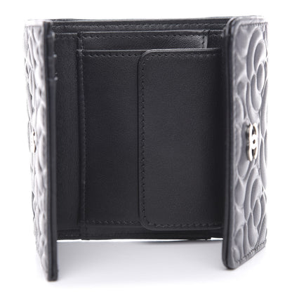 Chanel Goatskin Camellia Embossed Compact Wallet Black 5 of 10