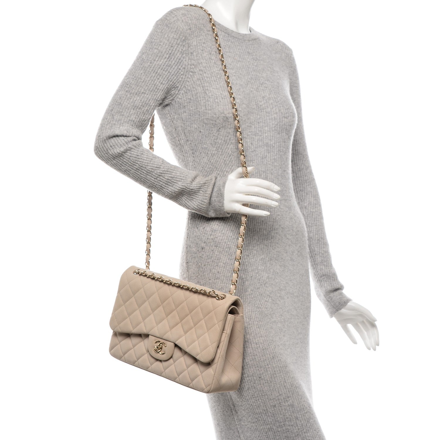 Chanel Iridescent Caviar Quilted Jumbo Double Beige 2 of 7