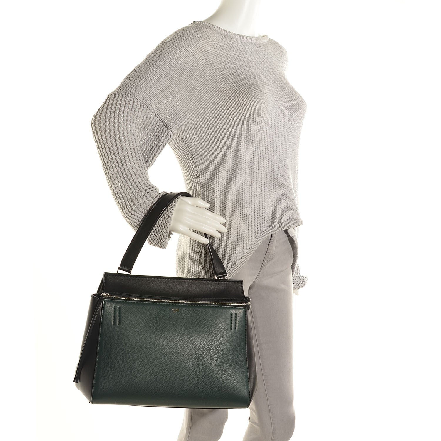 Celine Supple Calfskin Medium Bi-Color Edge Shoulder Bag Emerald 2 of 9