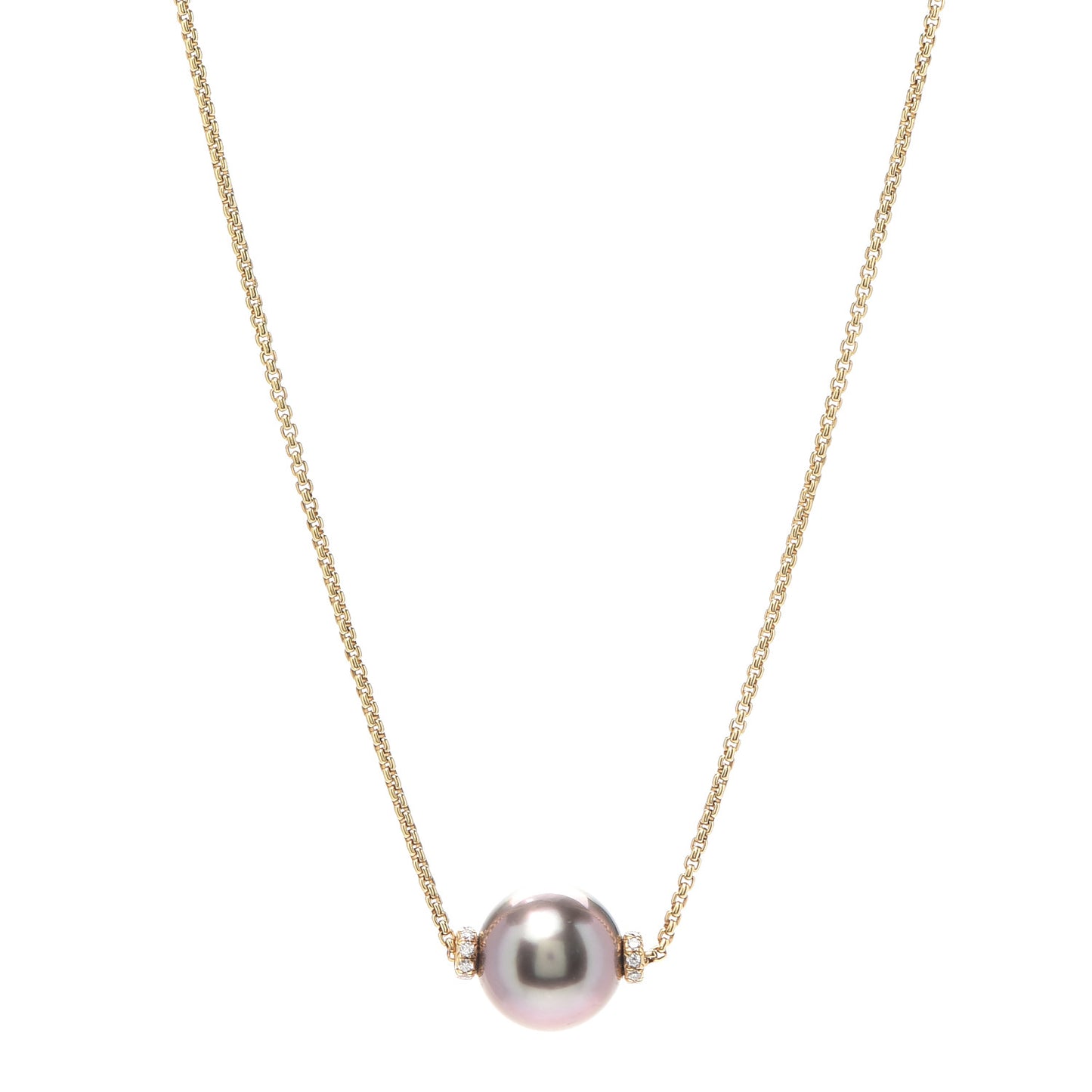 18K Yellow Gold Diamond Tahitian Pearl 11mm Solari Pendant Necklace