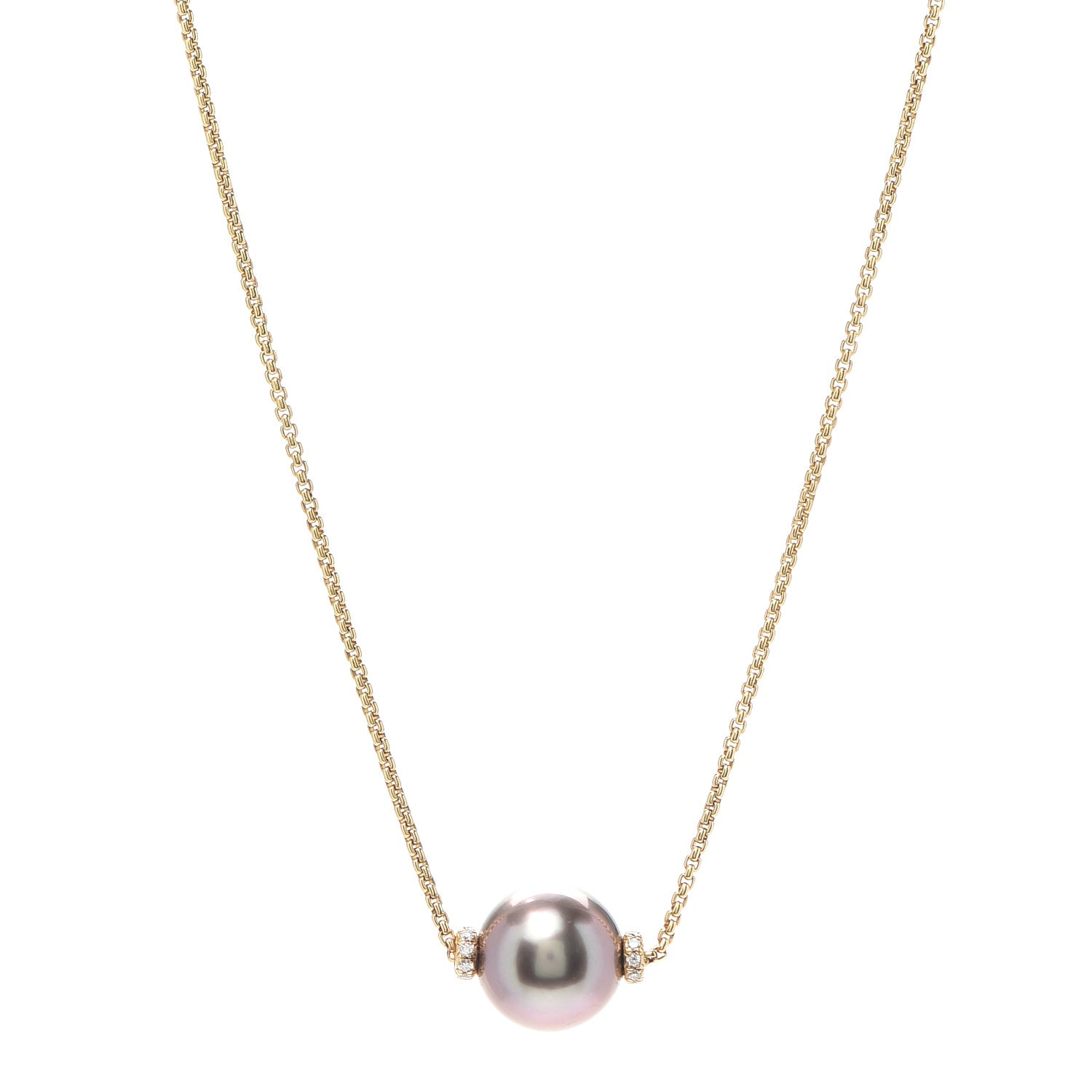 David Yurman 18K Yellow Gold Diamond Tahitian Pearl 11mm Solari Pendant Necklace 1 of 4