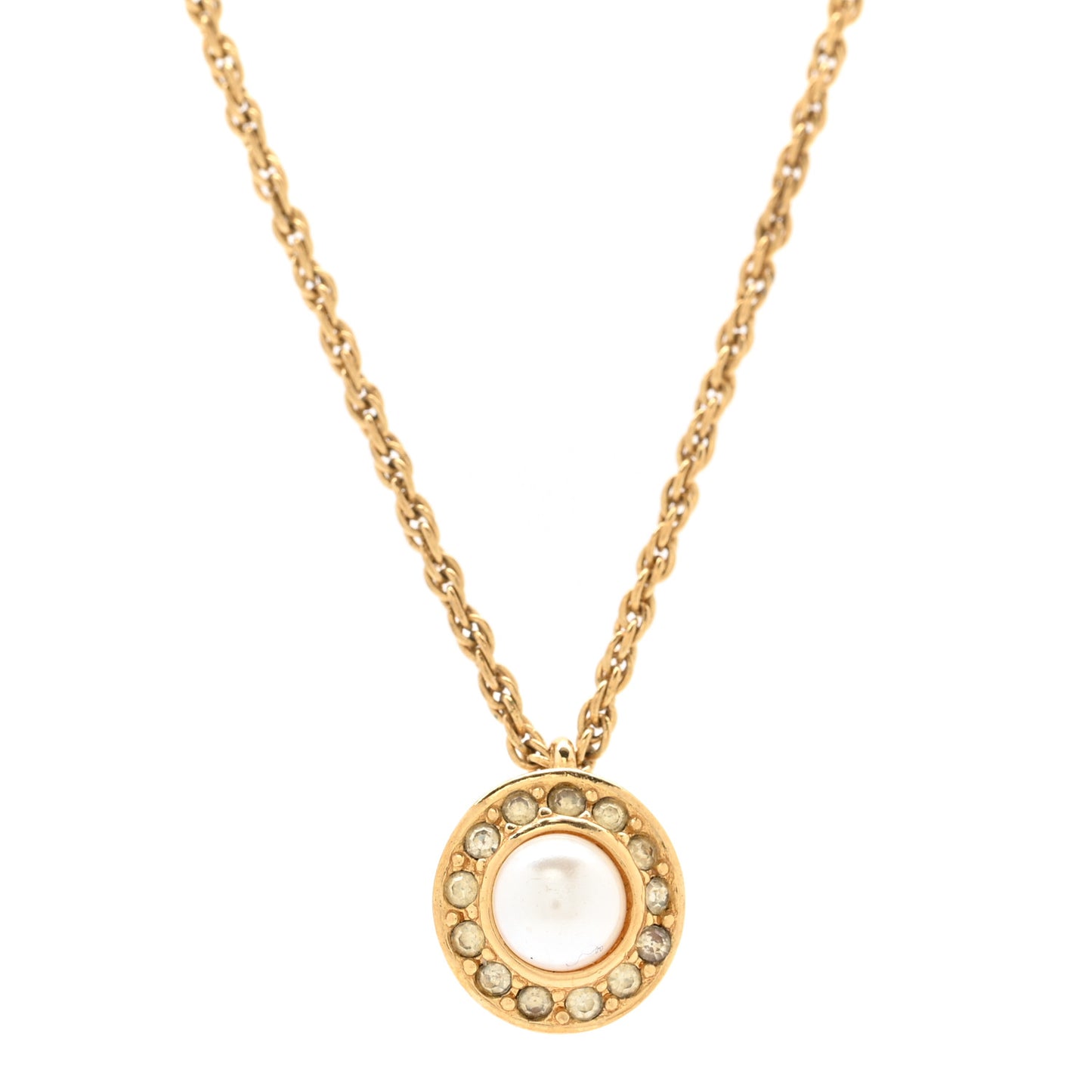 Crystal Pearl Pendant Necklace Gold