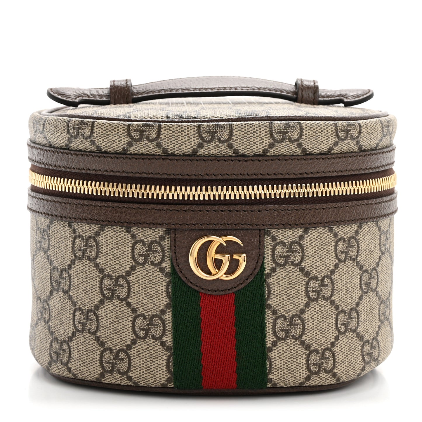 GG Supreme Monogram Textured Calfskin Web Ophidia Vanity Cosmetic Case Beige Ebony New Acero