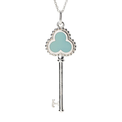 Tiffany Sterling Silver Enamel Beaded Trefoil Key Pendant Necklace Blue 4 of 7