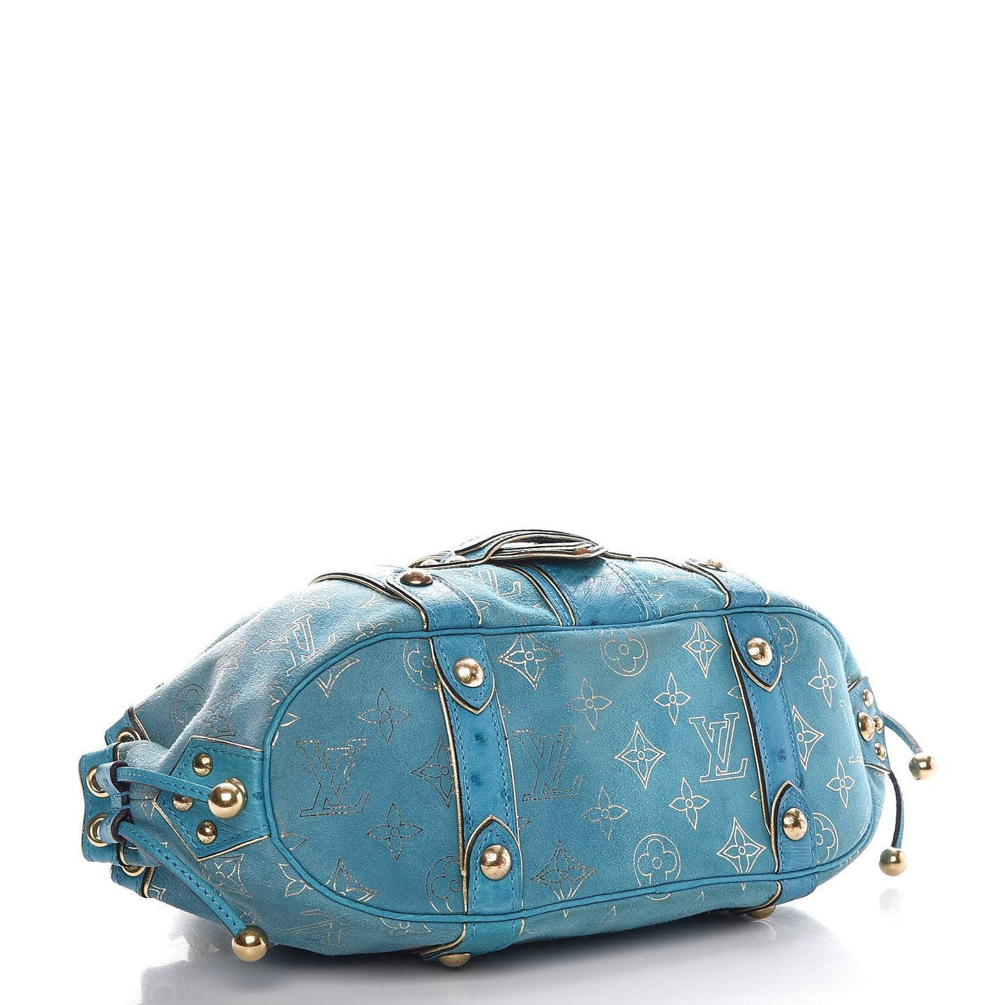 Monogram Suede Ostrich Theda GM Turquoise