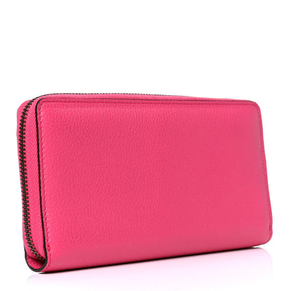 Gucci Grained Calfskin Logo Zip Around Wallet Box Pink Green 2 of 4