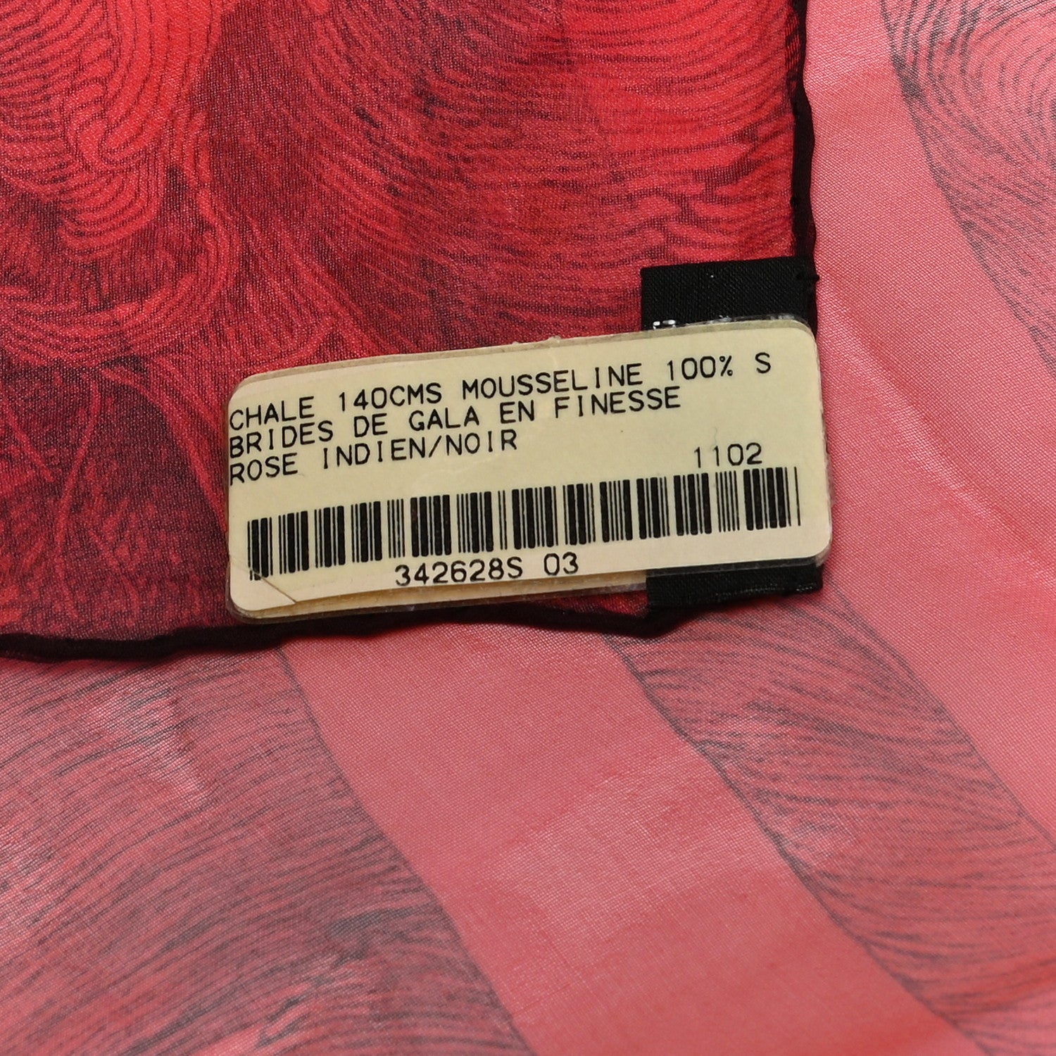 Hermes Silk Mousseline Brides De Gala En Finesse Shawl 140 Rose Indien Black 3 of 4