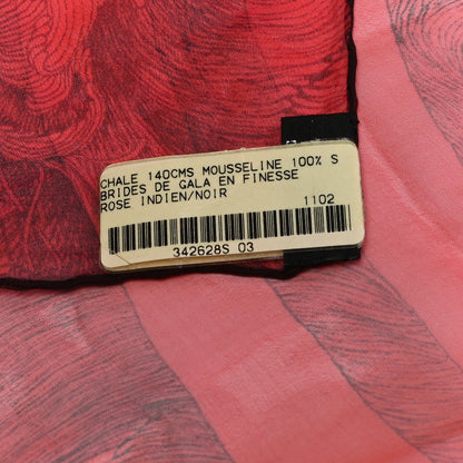 Hermes Silk Mousseline Brides De Gala En Finesse Shawl 140 Rose Indien Black 3 of 4