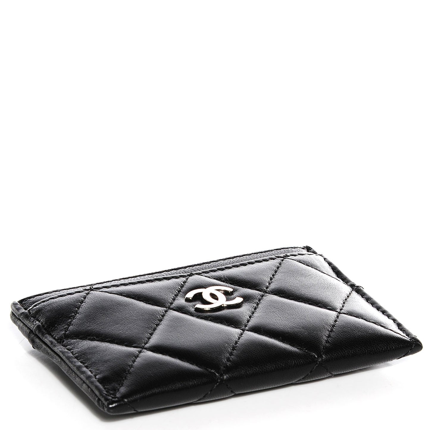 Lambskin Quilted Card Holder Black