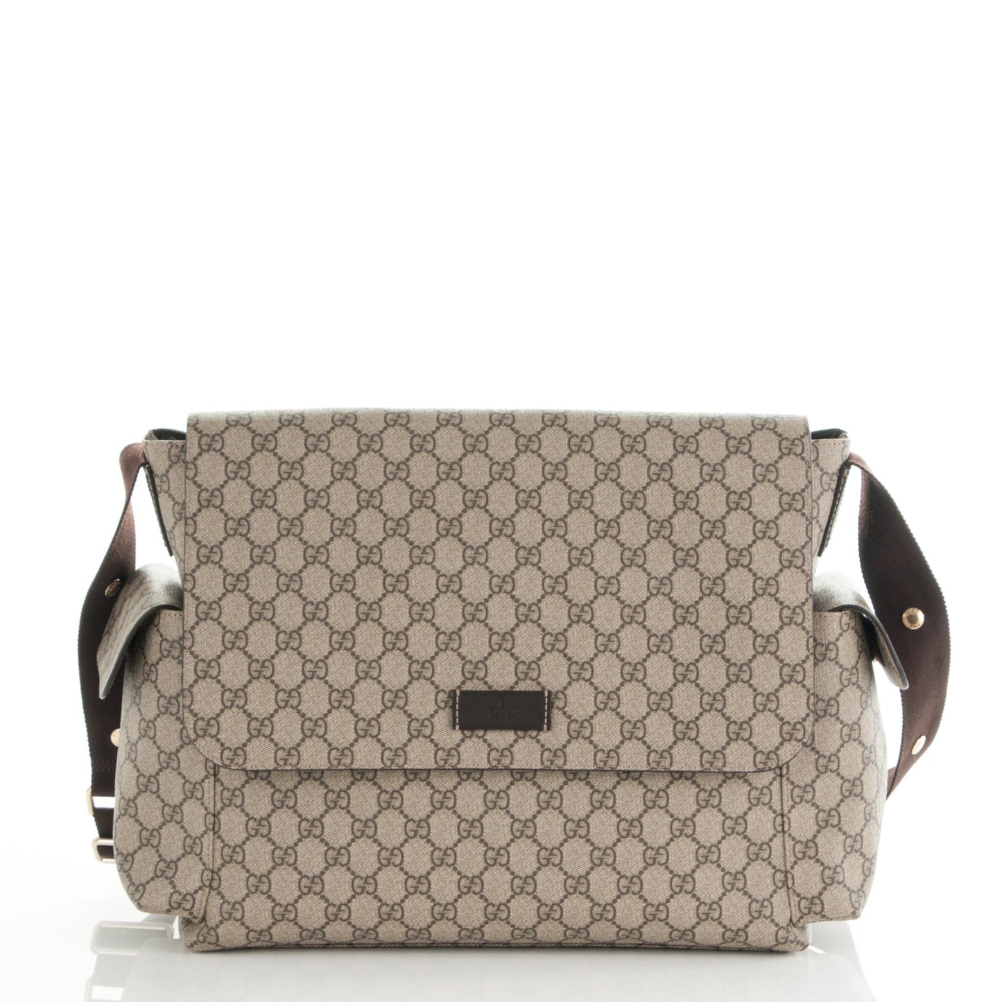 GG Supreme Monogram Selleria Calfskin Messenger Diaper Bag Beige Ebony Cocoa Dark Chocolate