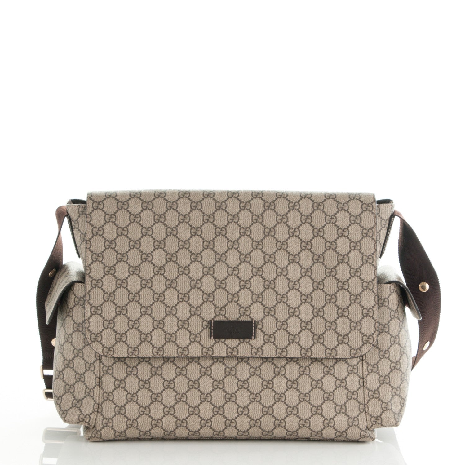 Gucci GG Supreme Monogram Selleria Calfskin Messenger Diaper Bag Beige Ebony Cocoa Dark Chocolate 1 of 7
