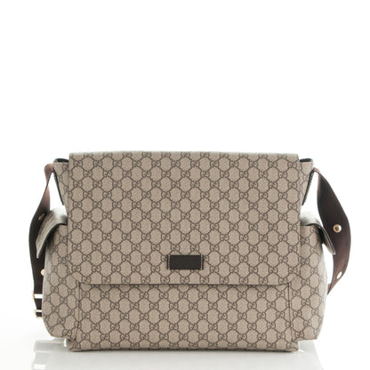 Gucci GG Supreme Monogram Selleria Calfskin Messenger Diaper Bag Beige Ebony Cocoa Dark Chocolate 1 of 7