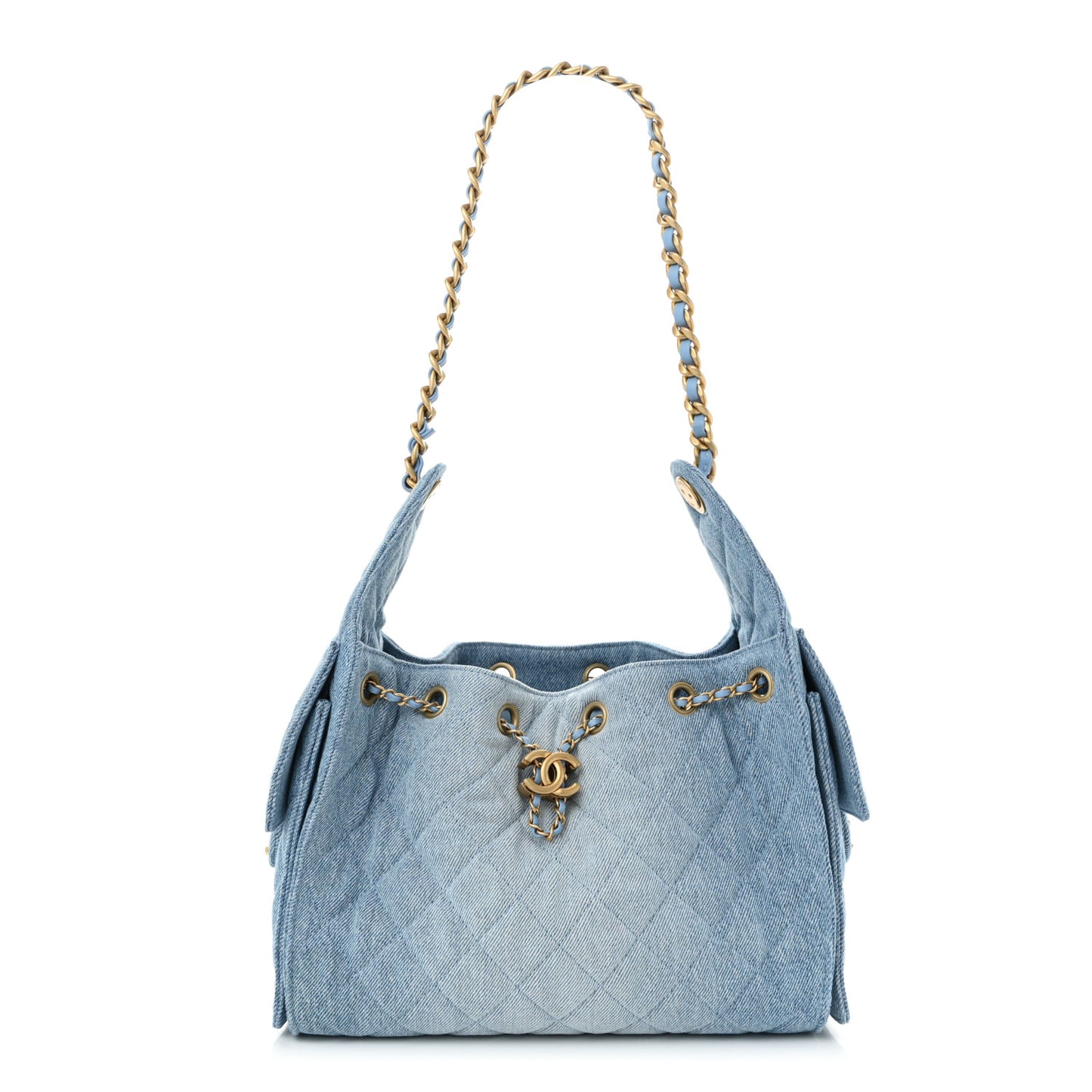 Washed Denim Quilted Small Chanel 25 Handbag Blue