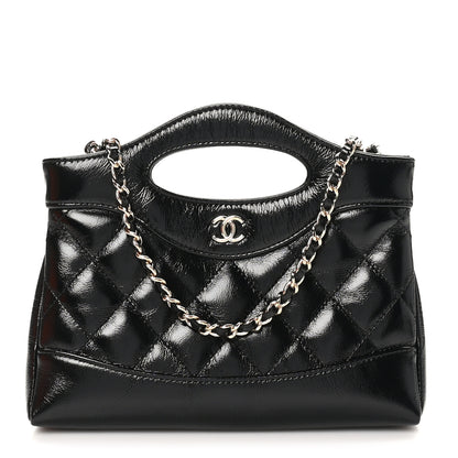Chanel Shiny Crumpled Calfskin Quilted Nano 31 Shopping Bag Black