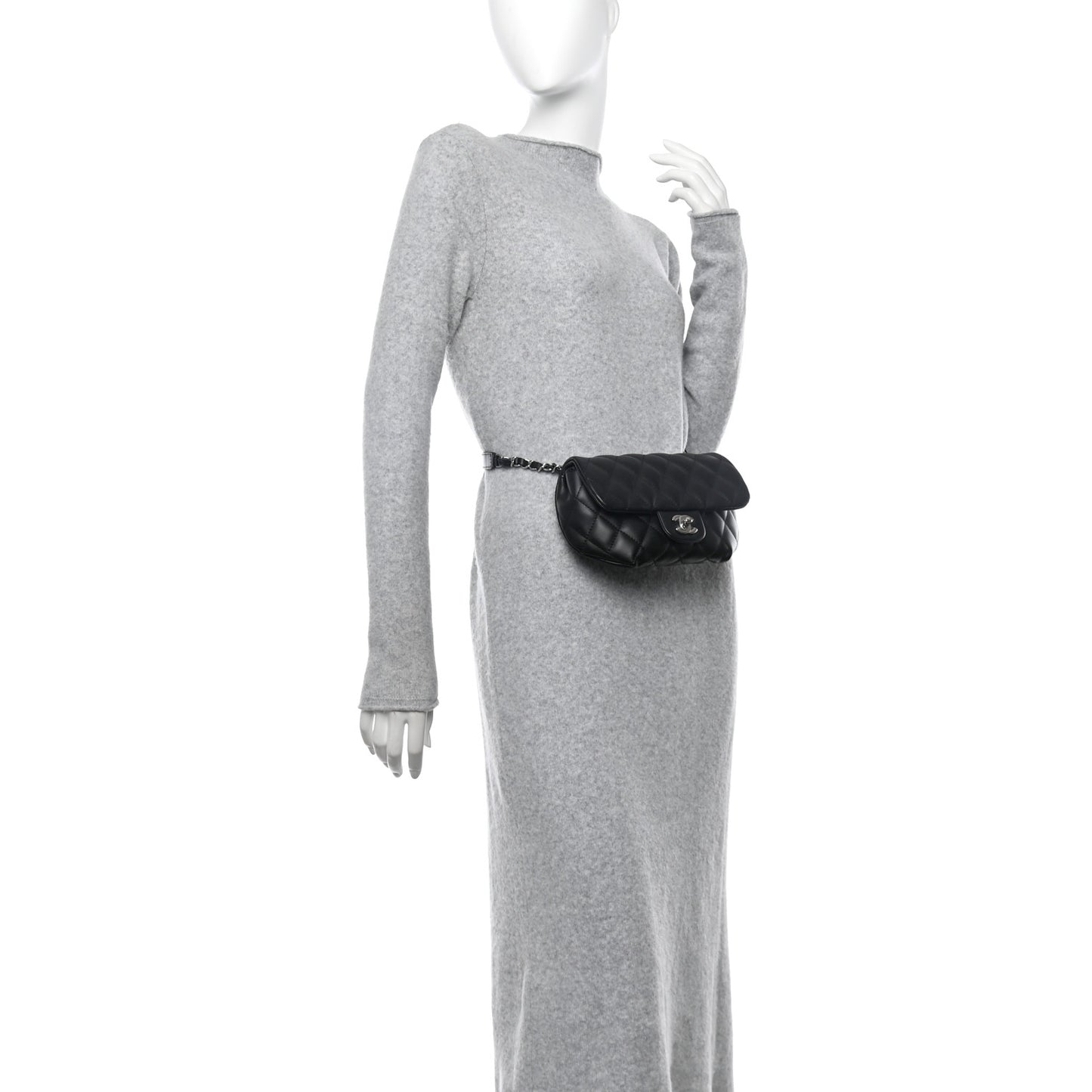 Calfskin Quilted CC Uniform Flap Belt Bag Black