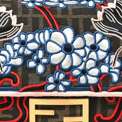 Fendi Fabric Jacquard FF 1974 Karligraphy Embroidered Baguette Tobacco Moro Rosso 7 of 9