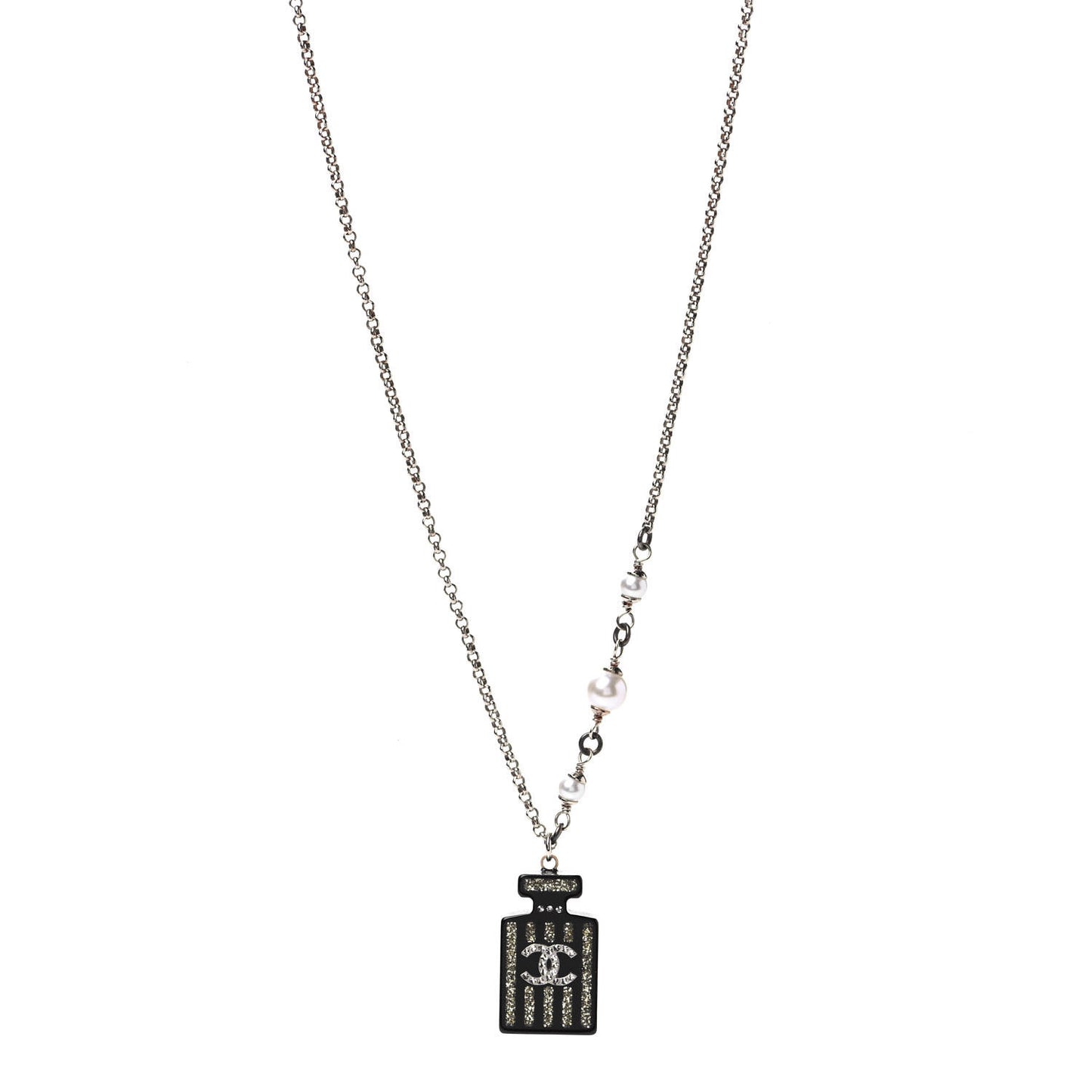Resin Strass Perfume Bottle CC Necklace Black Gold