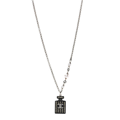 Chanel Resin Strass Perfume Bottle CC Necklace Black Gold 1 of 5
