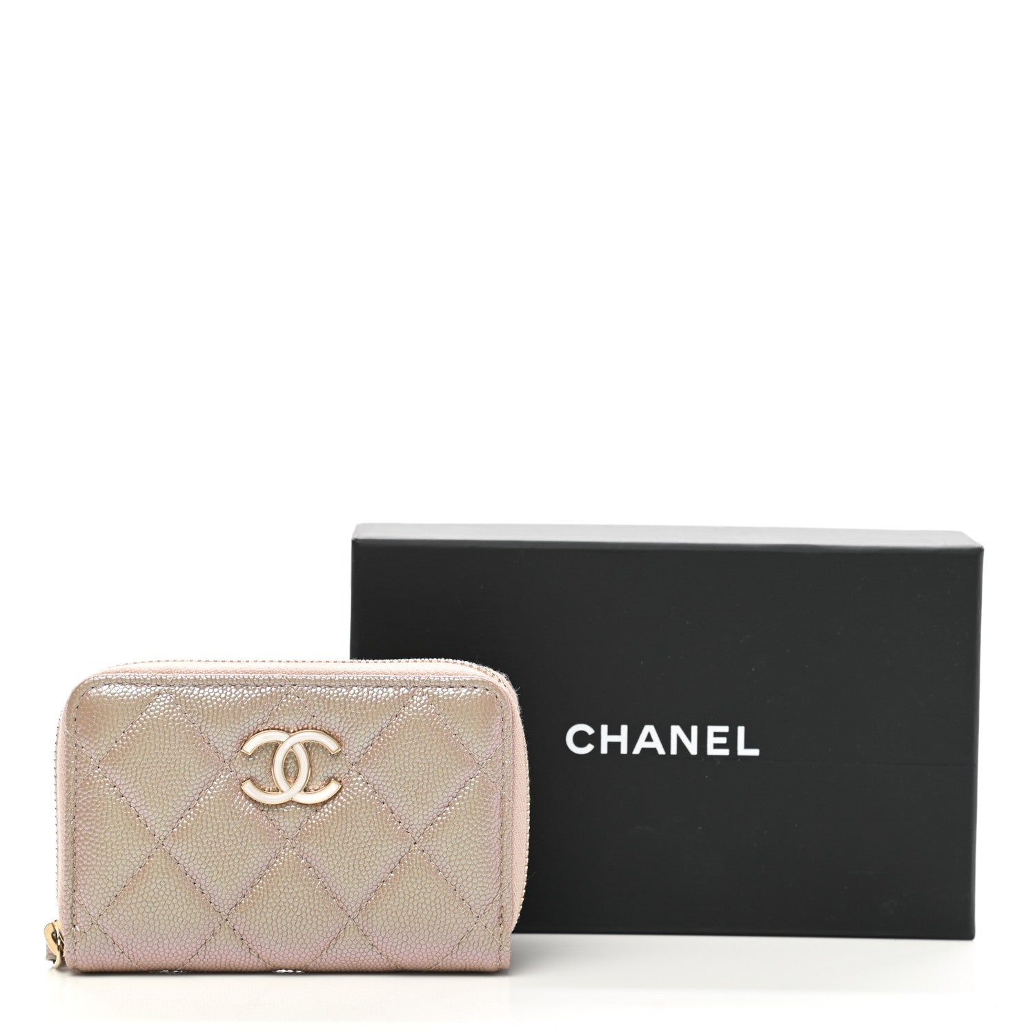 Chanel Iridescent Caviar Quilted Zip Coin Purse Beige 9 of 9