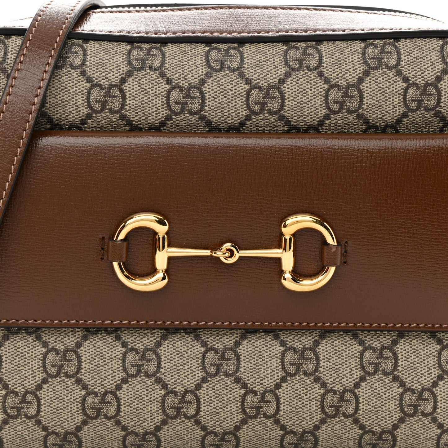 GG Supreme Monogram Small Horsebit 1955 Shoulder Bag Beige Brown Sugar