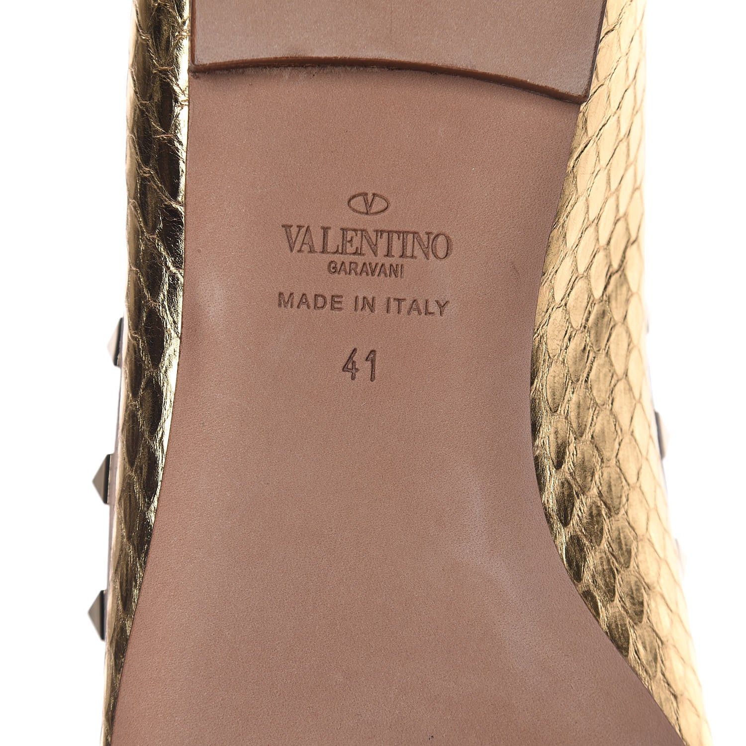 Valentino Garavani Metallic Watersnake Rockstud Ballerina Flats 41 Gold Poudre 9 of 12