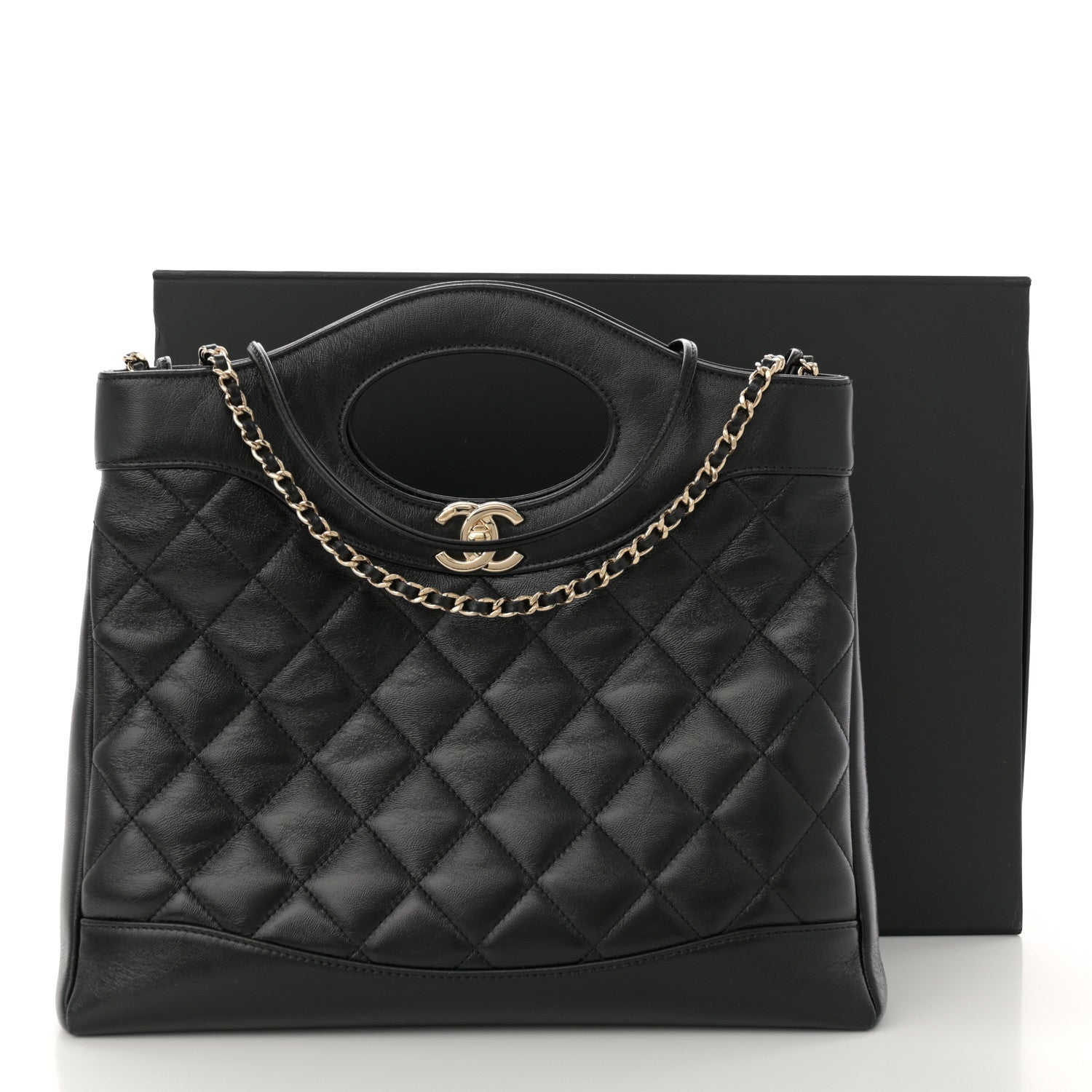 Chanel Shiny Crumpled Calfskin Quilted Small 31 Shopping Bag Black 12 of 12