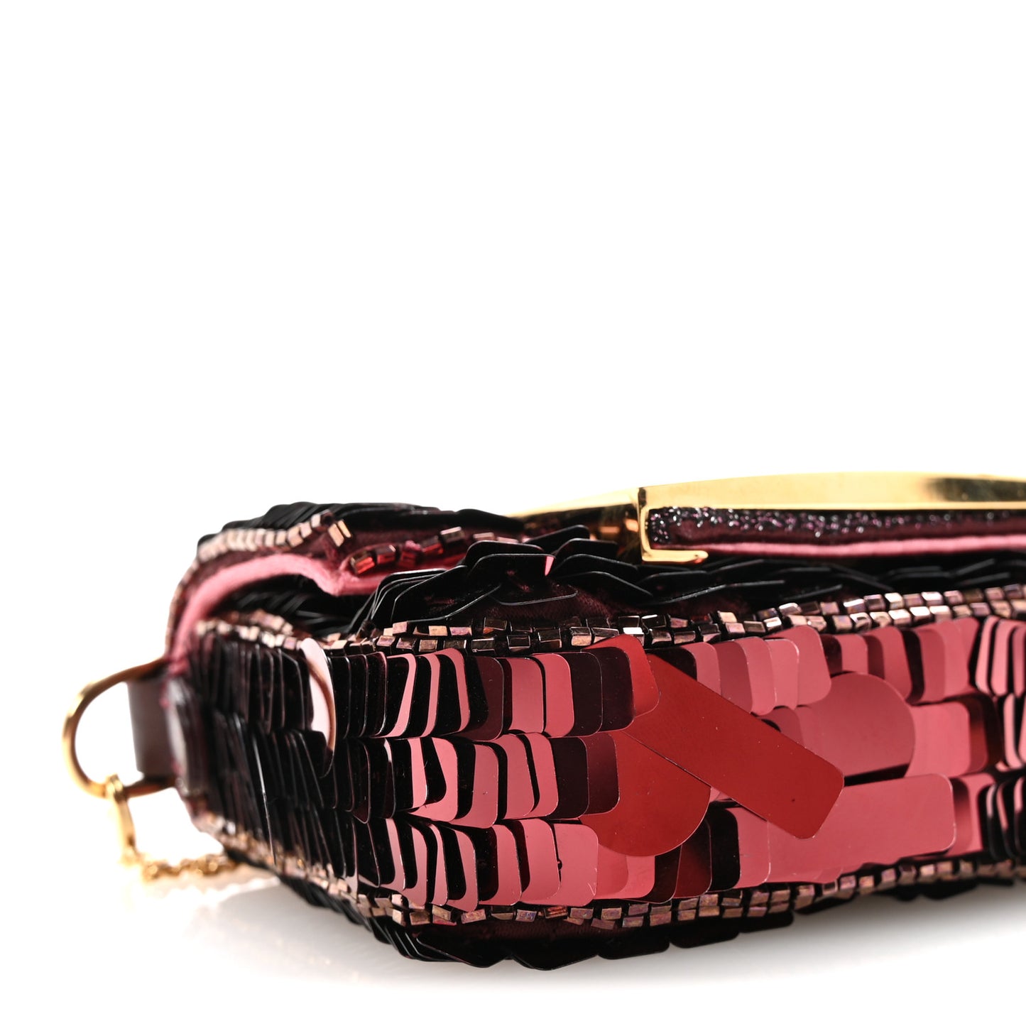 Sequin Paillettes Shiny Nappa Sex and the City Nano Maxi Buckle Baguette Charm Granata