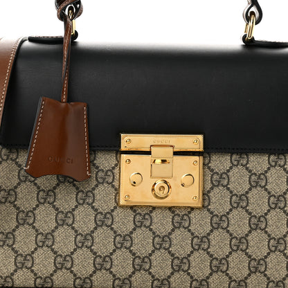 Gucci GG Supreme Monogram Calfskin Small Padlock Top Handle Bag Beige Black Cuir 8 of 13