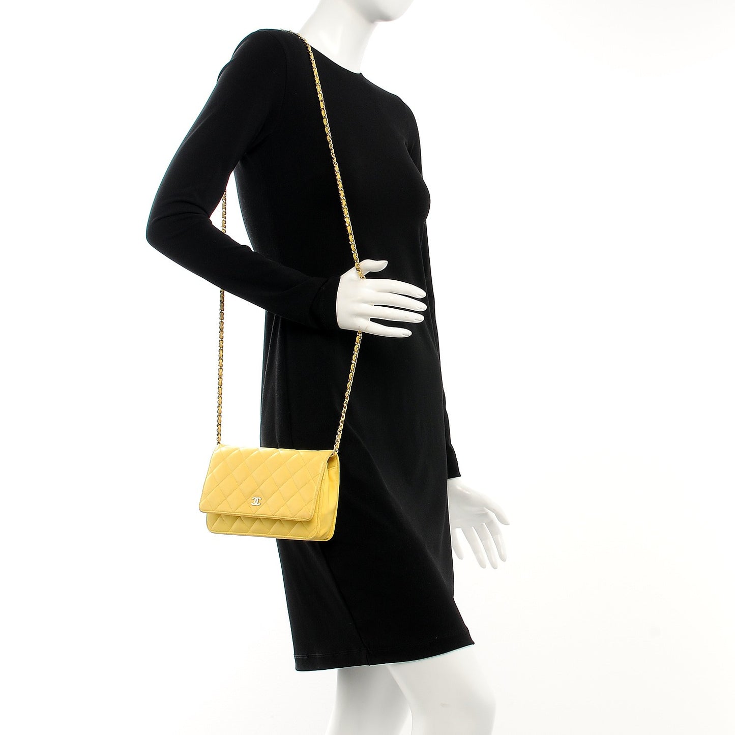 Lambskin Quilted Wallet on Chain WOC Yellow