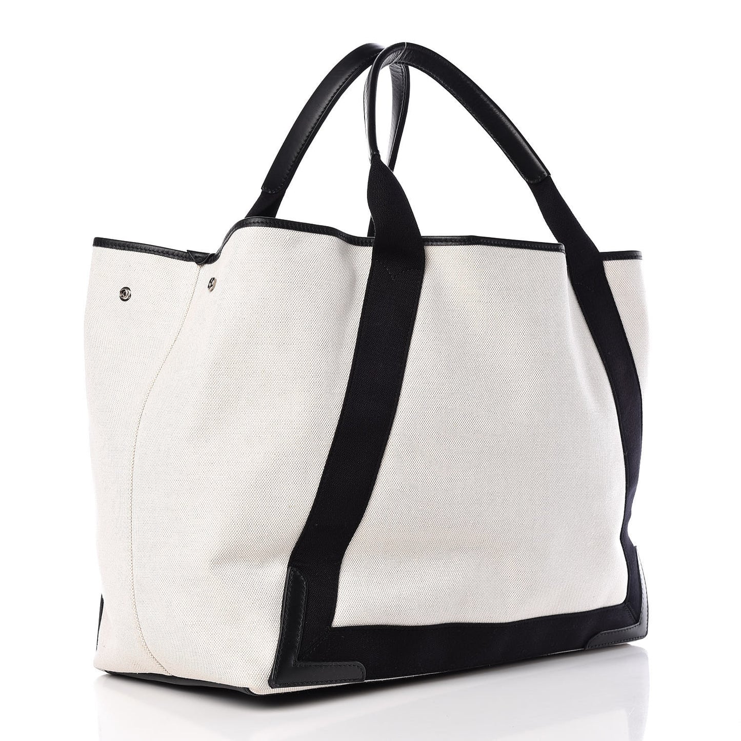 Cotton Canvas Calfskin M Navy Cabas Natural Black