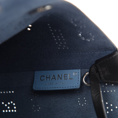 Chanel Calfskin Tweed Small Logo Eyelets Shopping Tote Black 9 of 12