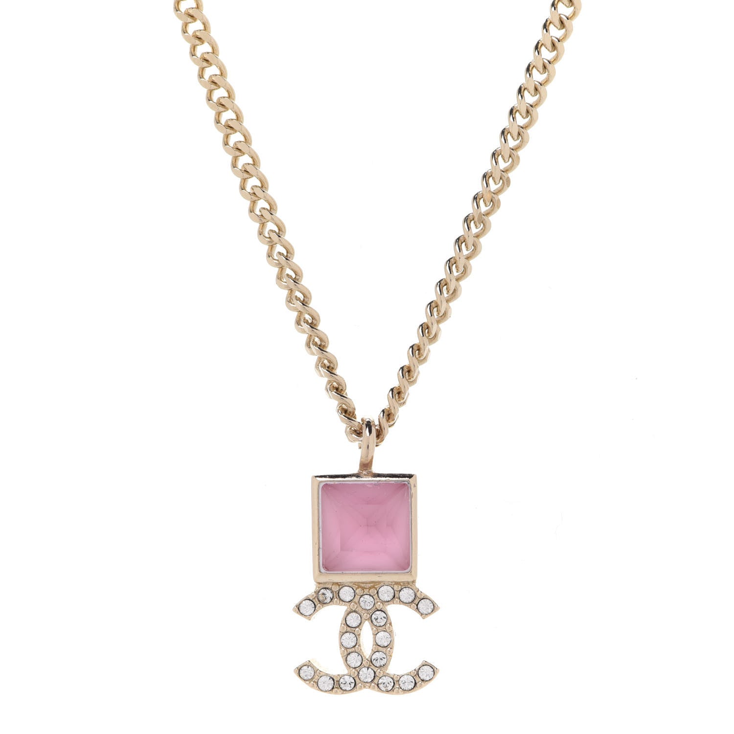 Chanel Crystal Resin CC Necklace Pink Gold 4 of 6