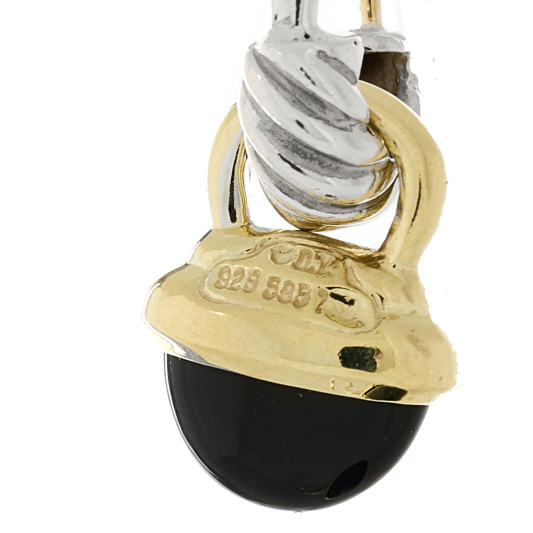 Sterling Silver 14K Yellow Gold Black Onyx Drop Earrings