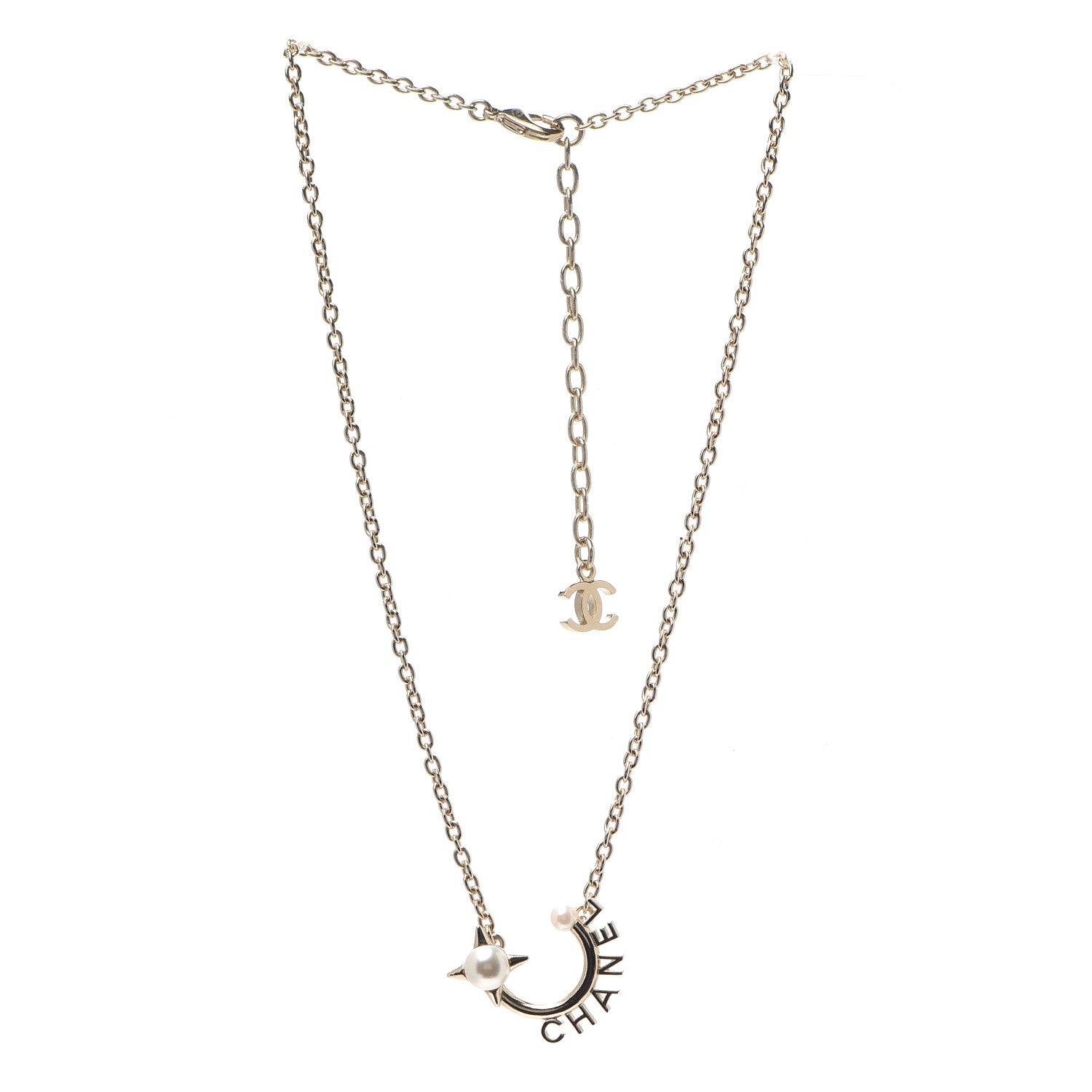 Chanel Pearl Logo Necklace Gold 2 of 4
