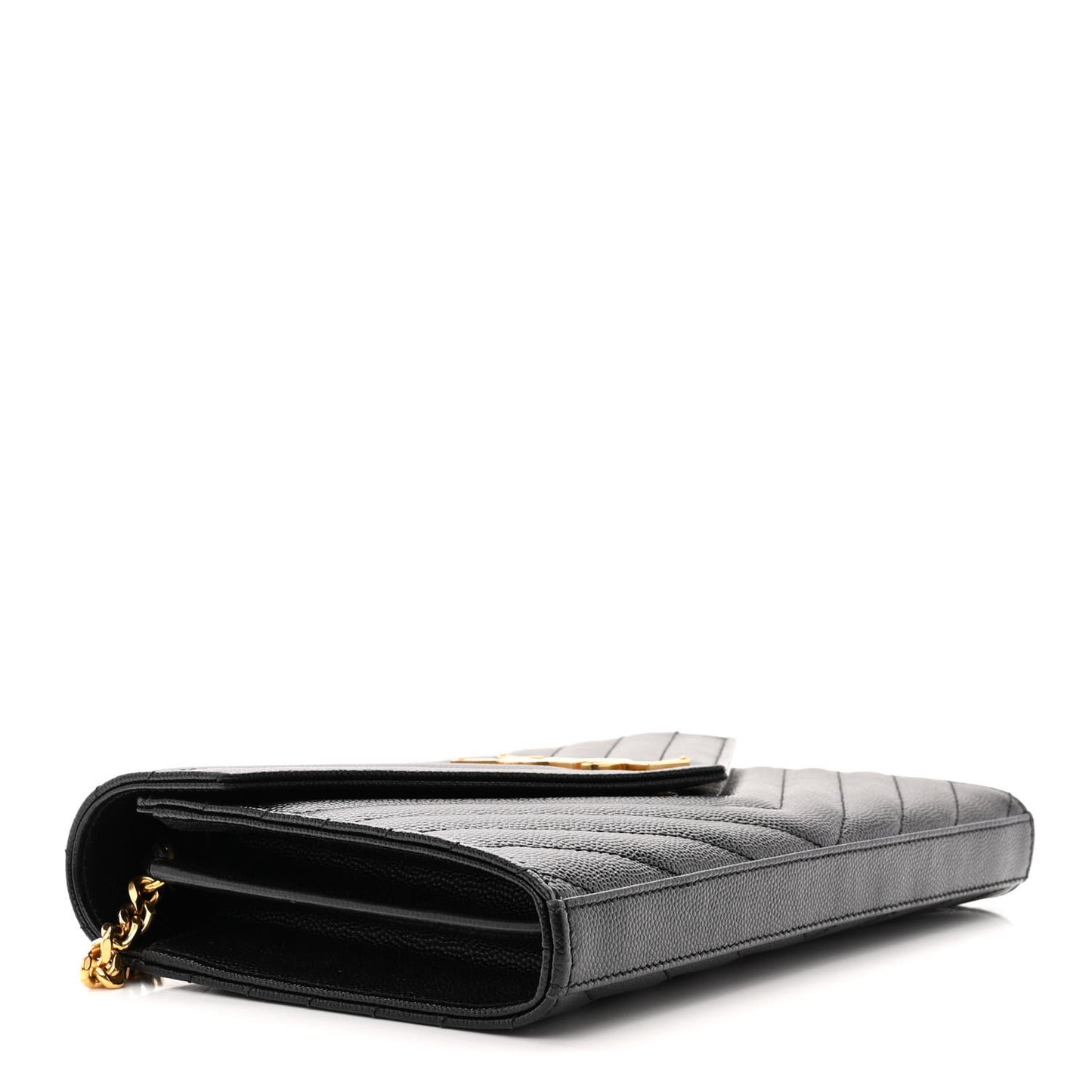 Grain De Poudre Matelasse Chevron Monogram Chain Wallet Black