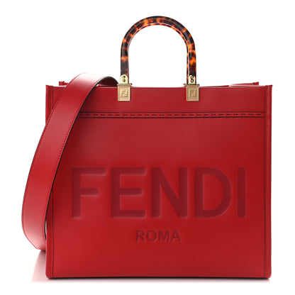Fendi Vitello King Plexiglass Logo Embossed Medium Fendi Sunshine Shopper Tote Fuoco 1 of 8