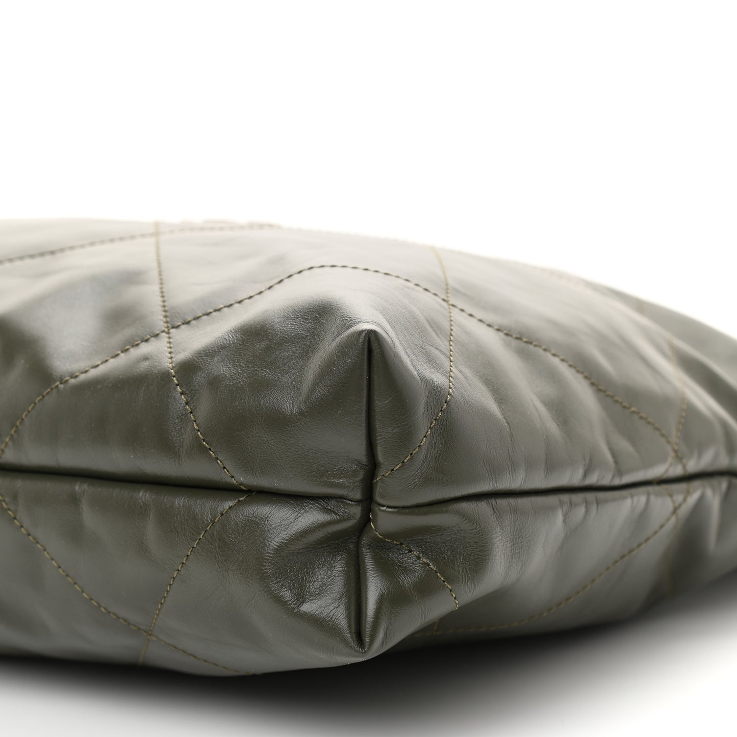 Shiny Calfskin Quilted Chanel 22 Khaki