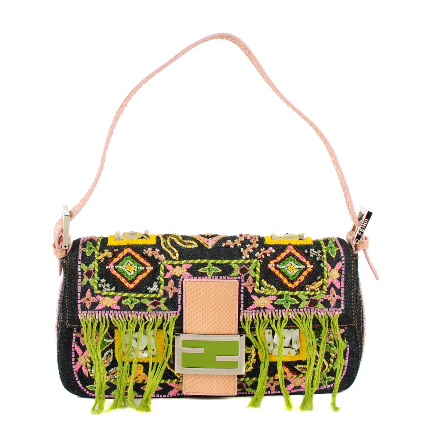 Denim Snakeskin Beaded Baguette Multicolor
