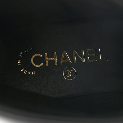 Chanel Shiny Goatskin Cap Toe Combat Boots 39.5 Black Dark Grey 6 of 8