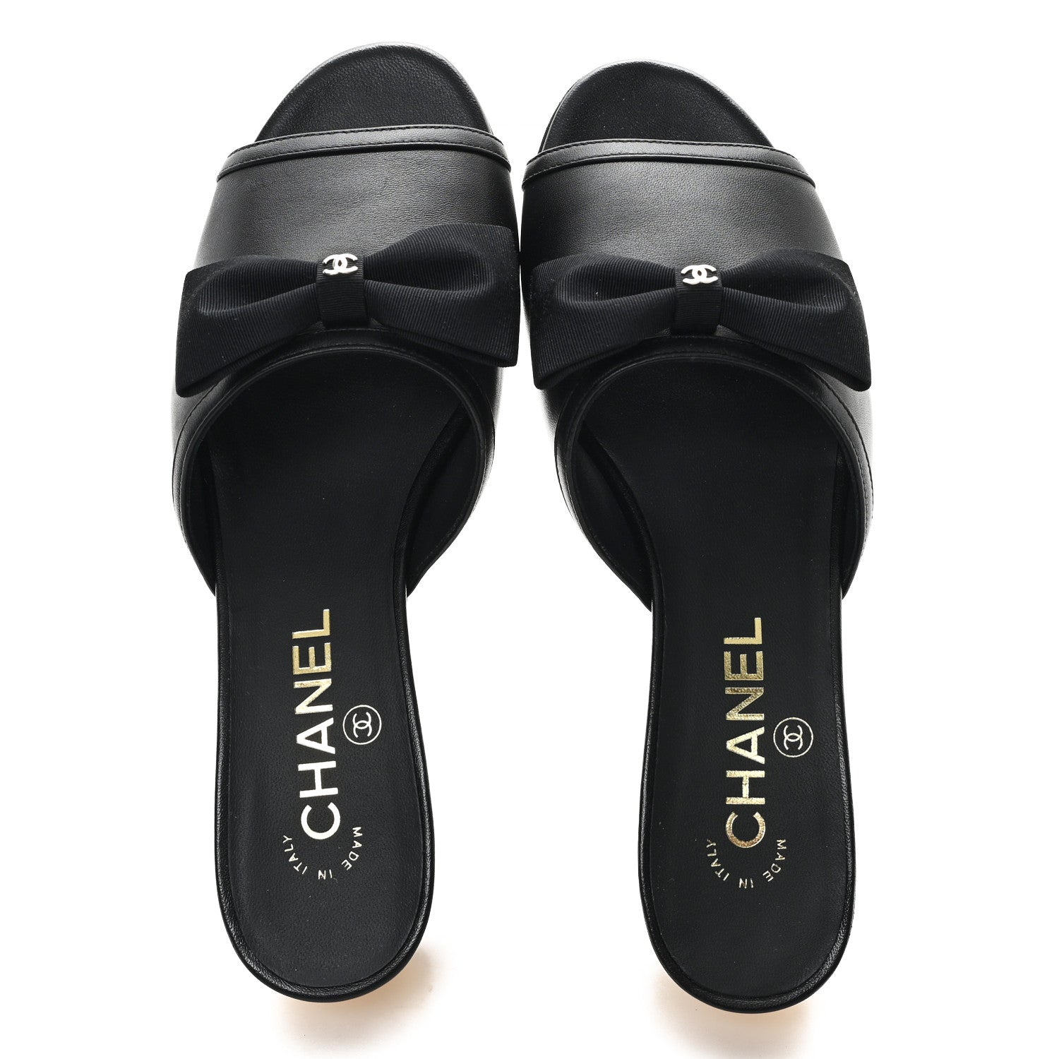 Chanel Lambskin Bow CC Mules 37.5 Black 2 of 10