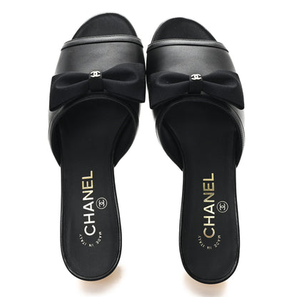 Chanel Lambskin Bow CC Mules 37.5 Black 2 of 10