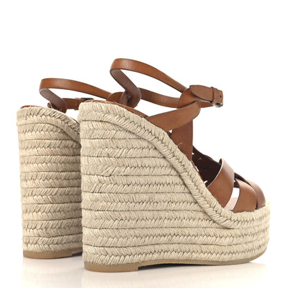 Saint Laurent Calfskin 85 Platform Espadrille Wedge Sandals 39 Brown 5 of 9
