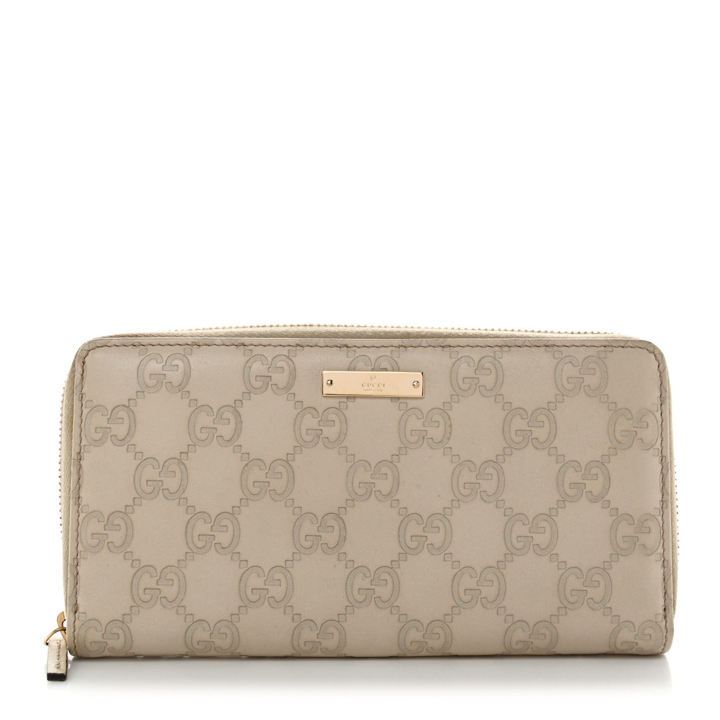 Guccissima Margaux Calfskin Metal Bar Zip Around Wallet White