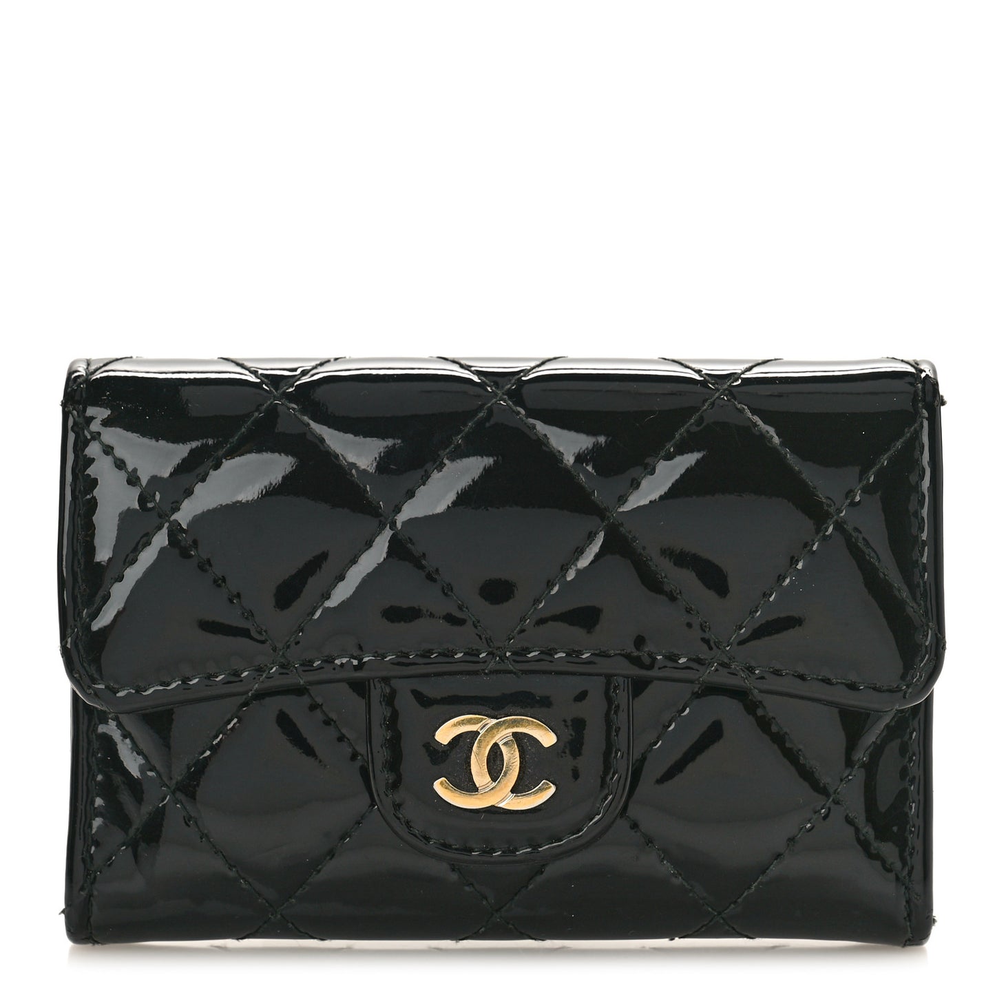 Patent Quilted Flap Card Holder Black