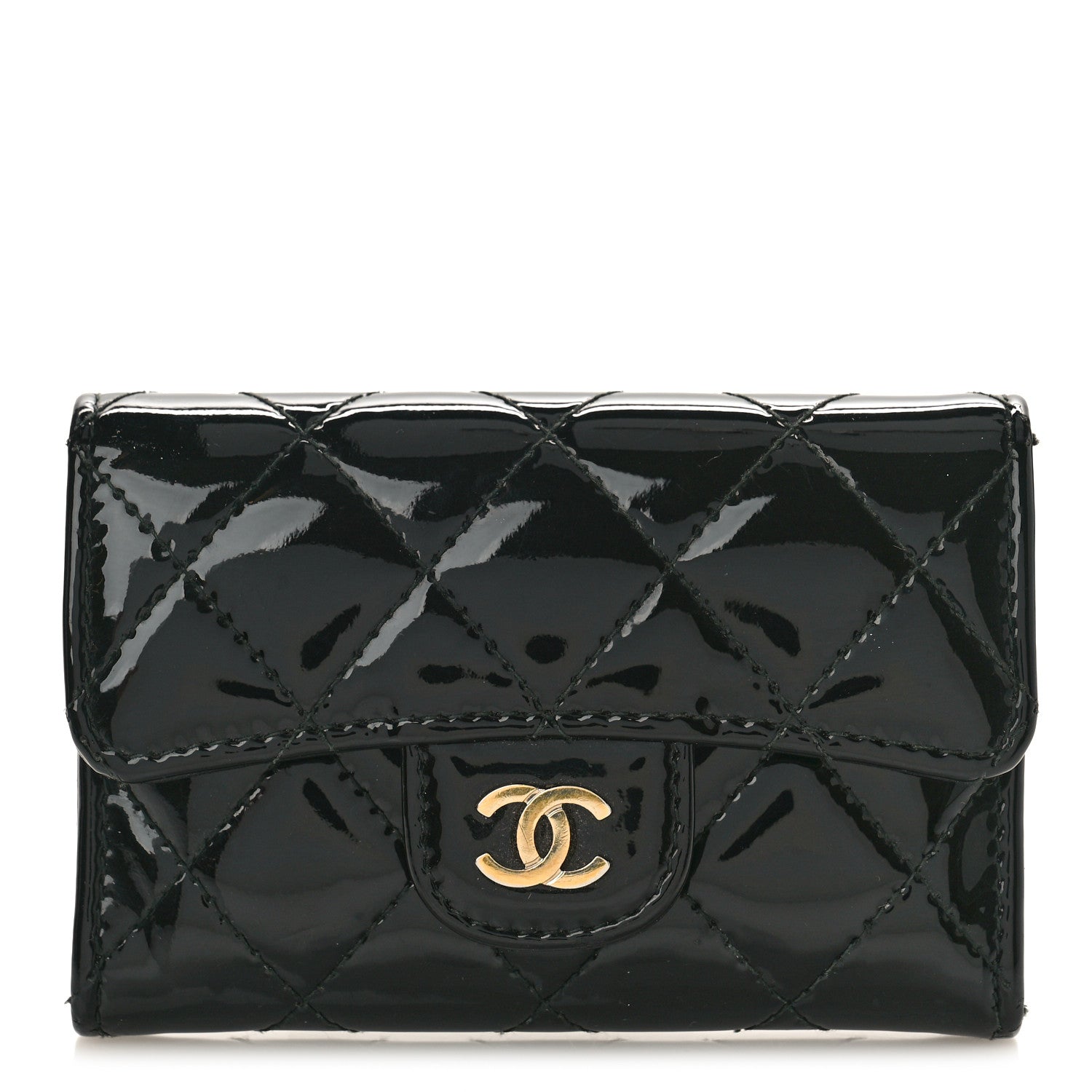 Chanel Patent Quilted Flap Card Holder Black 1 of 9