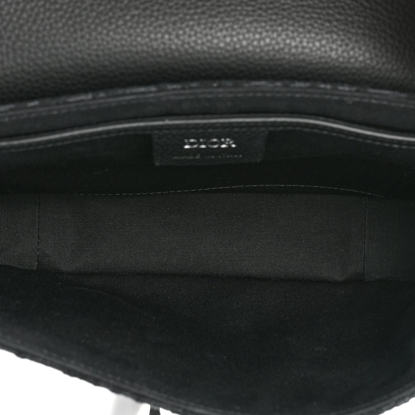 Oblique Jacquard Grained Calfskin Saddle Pouch With Strap Black