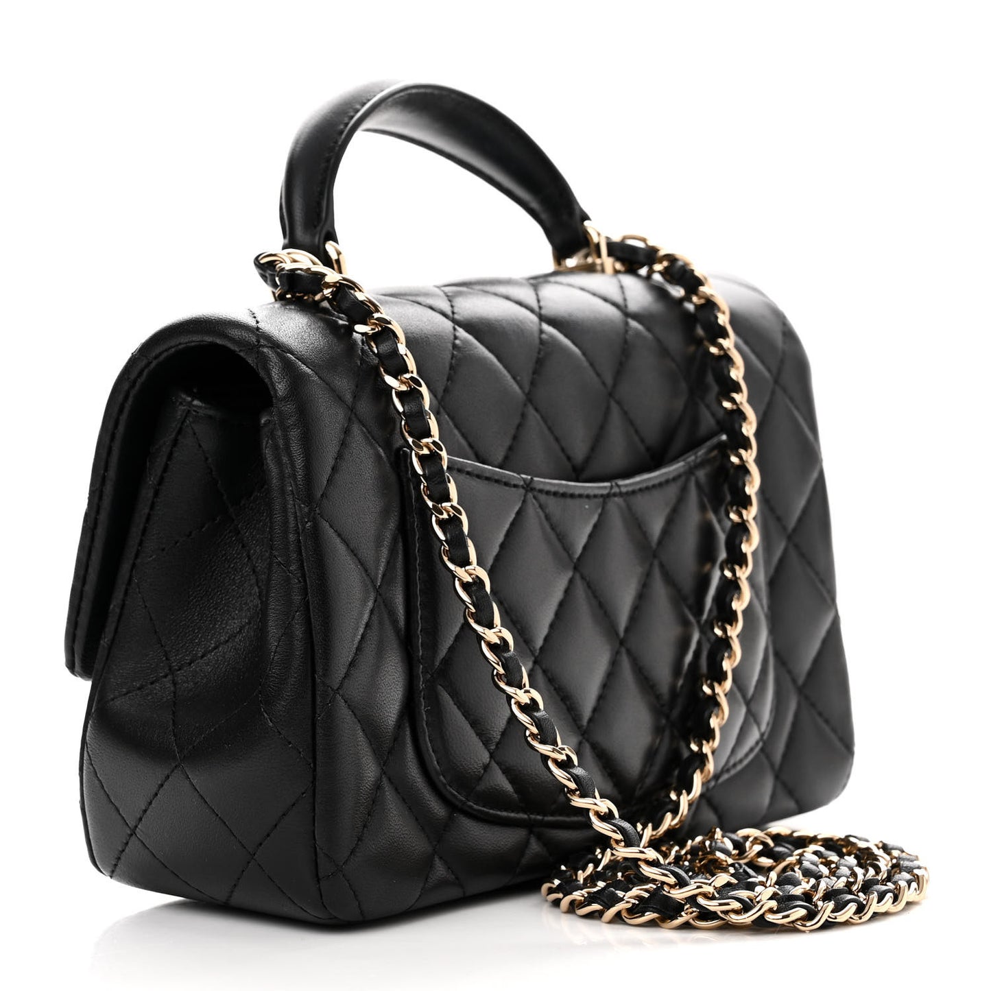 Lambskin Quilted Mini Top Handle Rectangular Flap Black