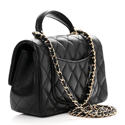 Chanel Lambskin Quilted Mini Top Handle Rectangular Flap Black 3 of 12