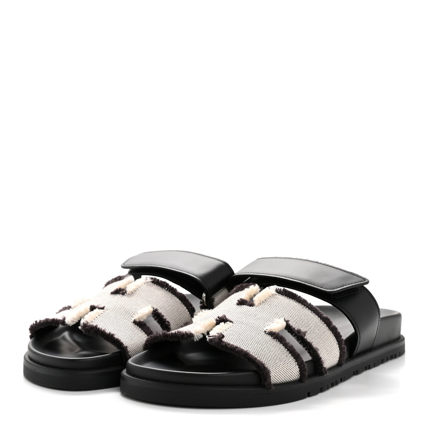Hermes Techno Fringed H Canvas Caflskin Womens Chypre Sandals 36.5 Prunoir Black 4 of 10