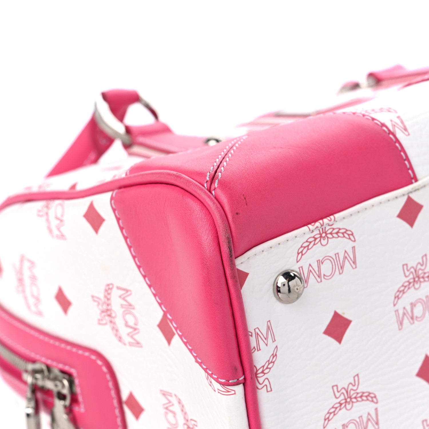 MCM Visetos Medium Boston Bag Pink White 8 of 15